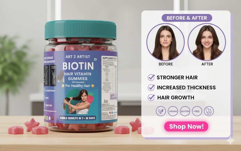 Art2Artist Biotin Hair Vitamin Gummies Stronger, Thicker & Healthier Looking Hair – Delicious Daily Gummies