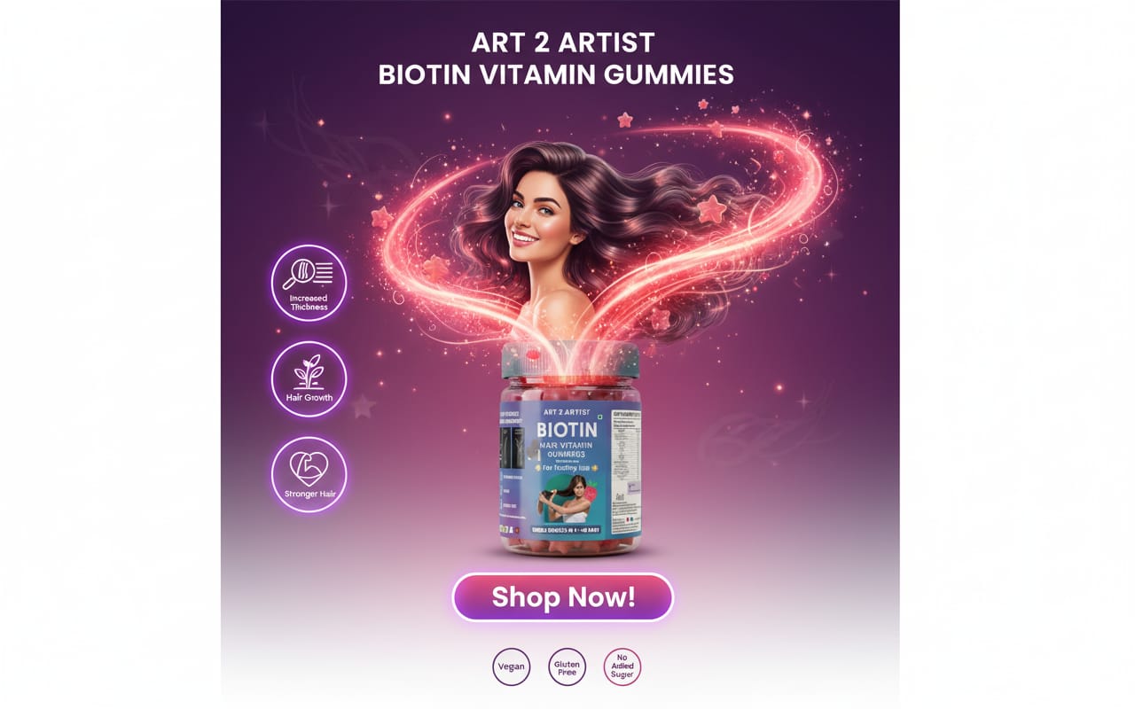 Art2Artist Biotin Hair Vitamin Gummies Stronger, Thicker & Healthier Looking Hair – Delicious Daily Gummies