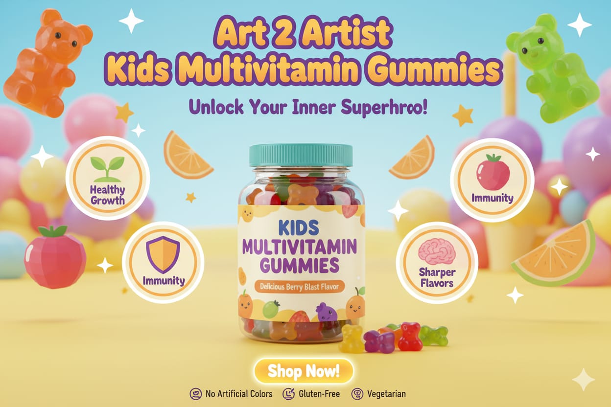 Art2Artist Kids Multivitamin Gummies – Unlock Your Inner Superhero! | Berry Blast Flavor