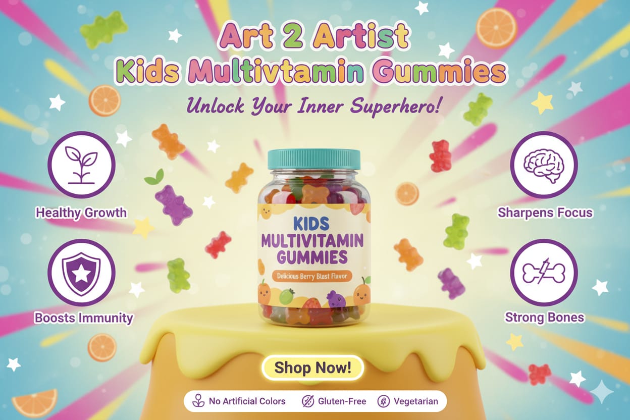 Art2Artist Kids Multivitamin Gummies – Unlock Your Inner Superhero! | Berry Blast Flavor