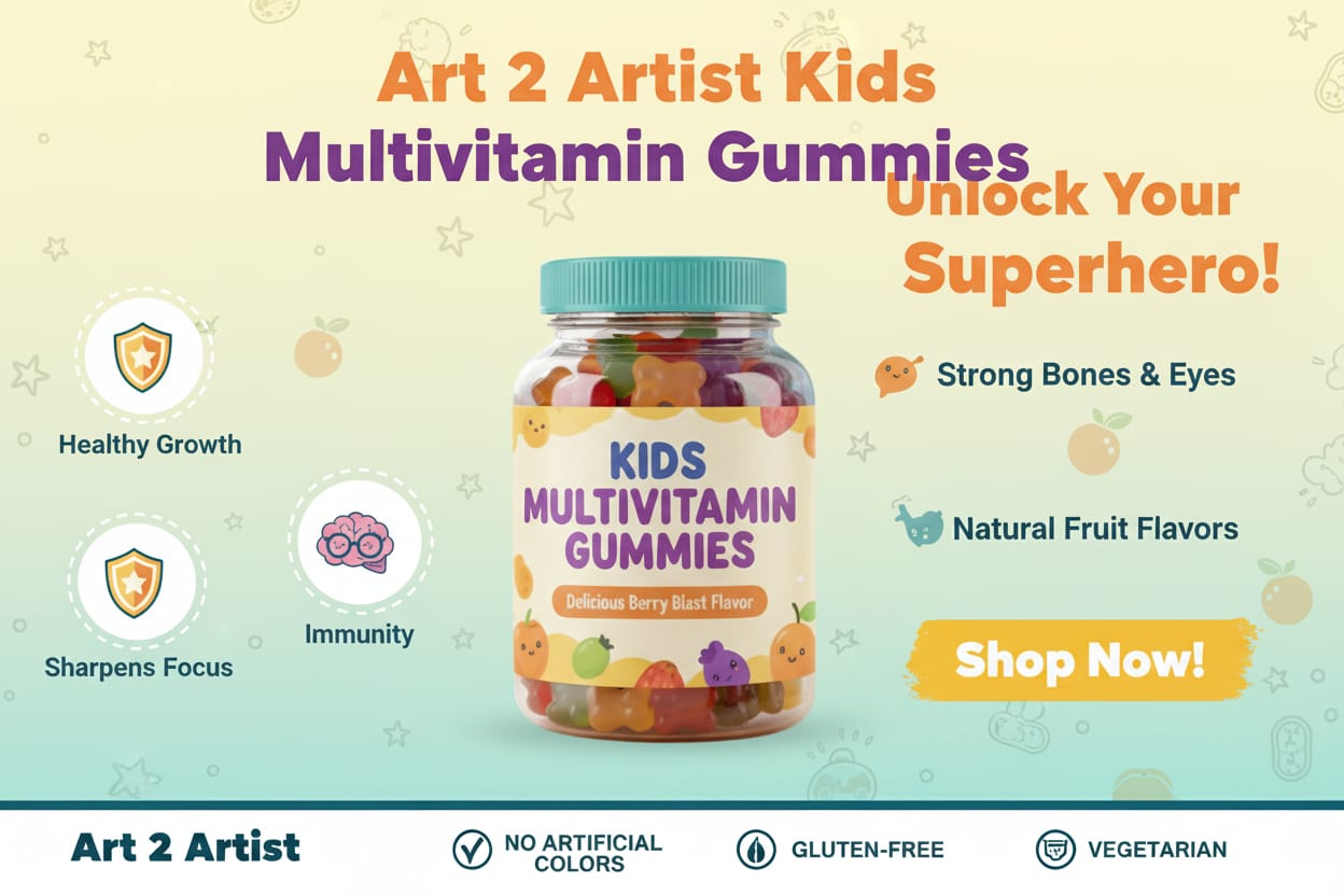 Art2Artist Kids Multivitamin Gummies – Unlock Your Inner Superhero! | Berry Blast Flavor